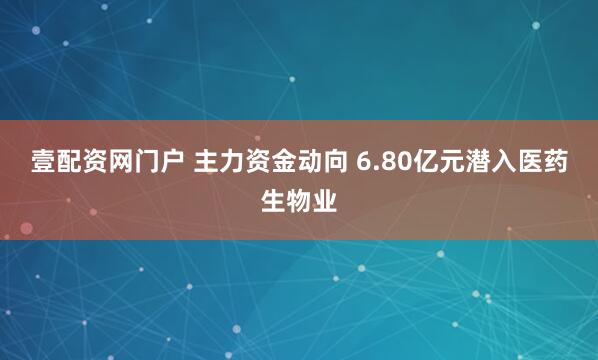 壹配资网门户 主力资金动向 6.80亿元潜入医药生物业